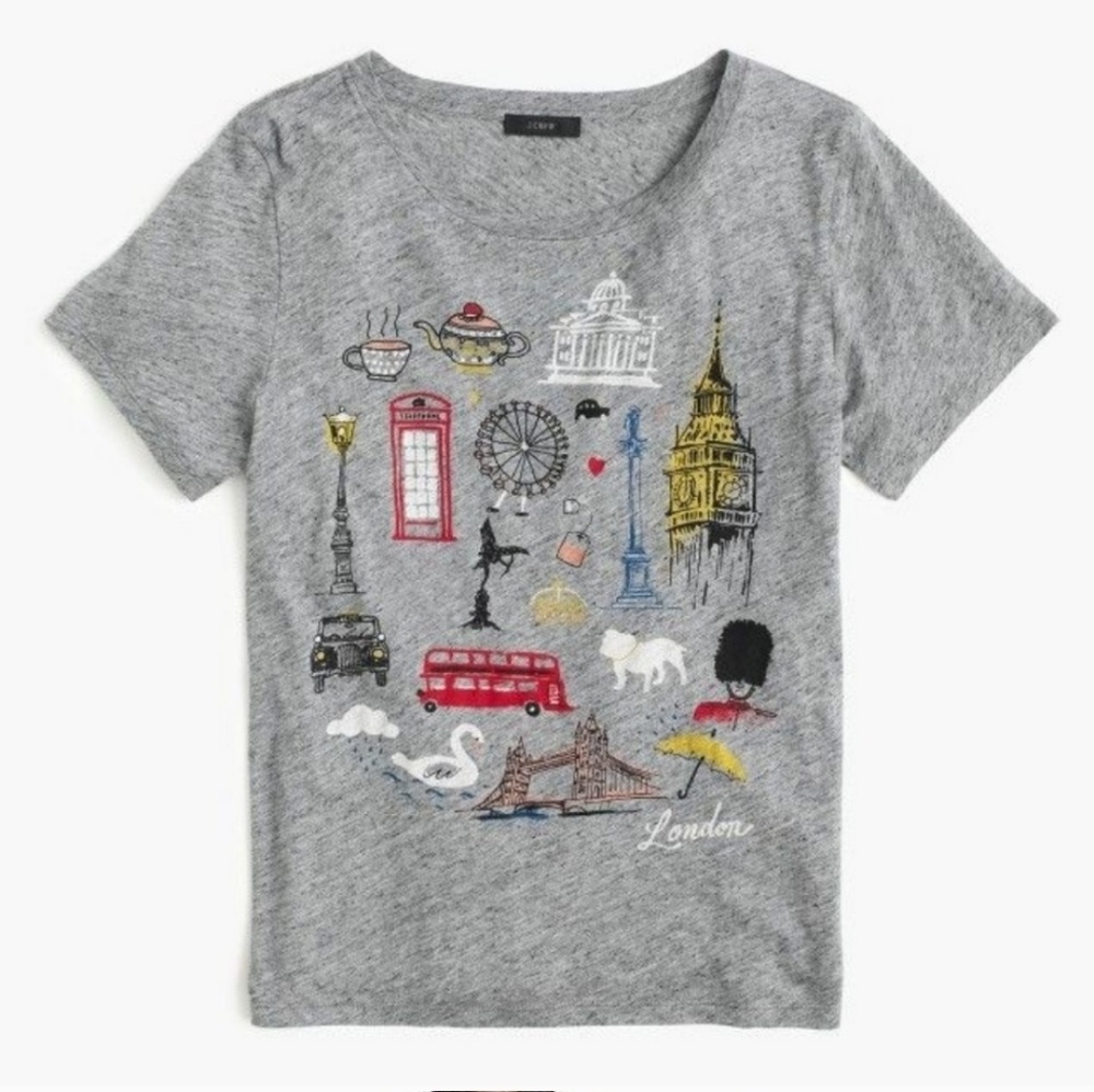 *3/20 J.CREW Gray London City Crewneck Graphic Tee - Picture 1 of 7